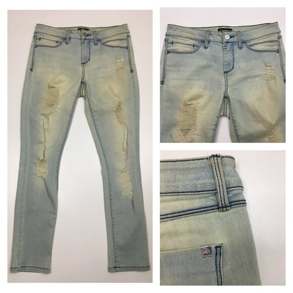 BEBE Florent Wash Distressed Logo Hardware 5 Pocket Skinny Jeans - Picture 1 of 16